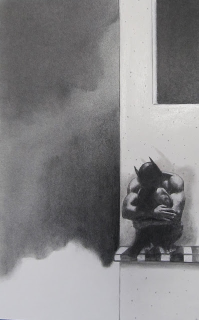 The Batman Agonizing Over Robin - 2013 Charcoal on Paper by F. Lennox Campello
