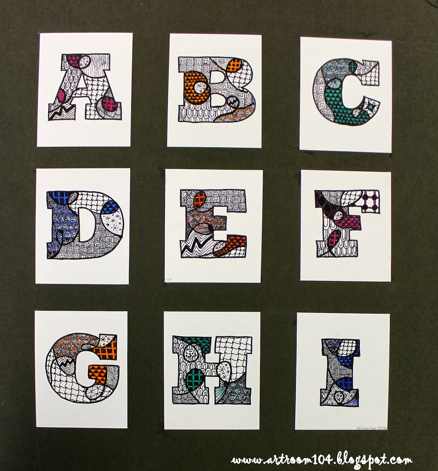 Art Room 104 Art Elective Completed Zentangle Alphabets