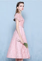 New 2016 Sweet Pink Lace Lotus Sleeve Flare Evening Dress