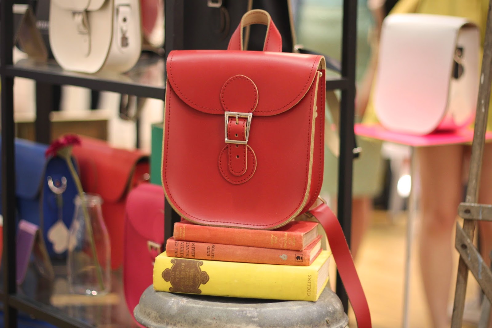 Red Leather Brit Stitch Satchel Backpack Red Leather Brit Stitch Satchel Backpack