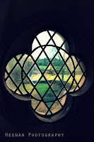 Dedham countryside seen through stained glass. Photo by Heenan Photography