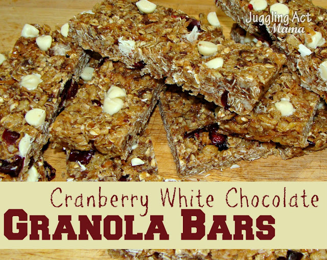 Cranberry White Chocolate Granola Bar via Juggling Act Mama
