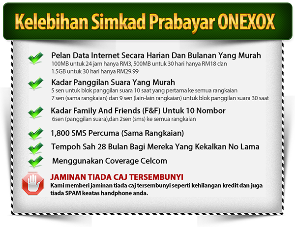 Kelebihan Simkad Prabayar ONEXOX Kelebihan Simkad Prabayar ONEXOX