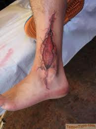 3d scar tattoo on the foot
