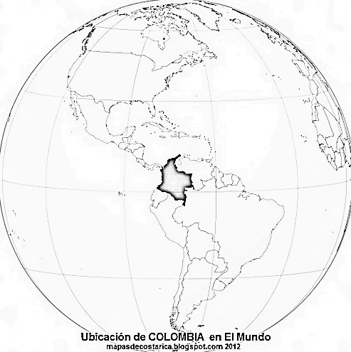 Ubicación de COLOMBIA en El Mundo, blanco y negro Ubicación de COLOMBIA en El Mundo, blanco y negro