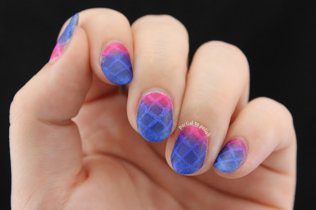 Sheer Magenta to Blue Gradient Topped White Lattice