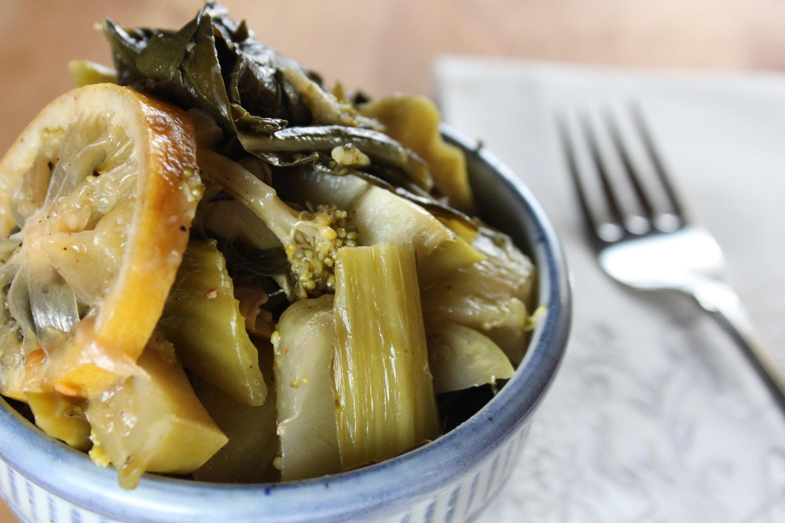 Fat and Happy Blog Lemony Slowcooked Bok Choy and Broccoli