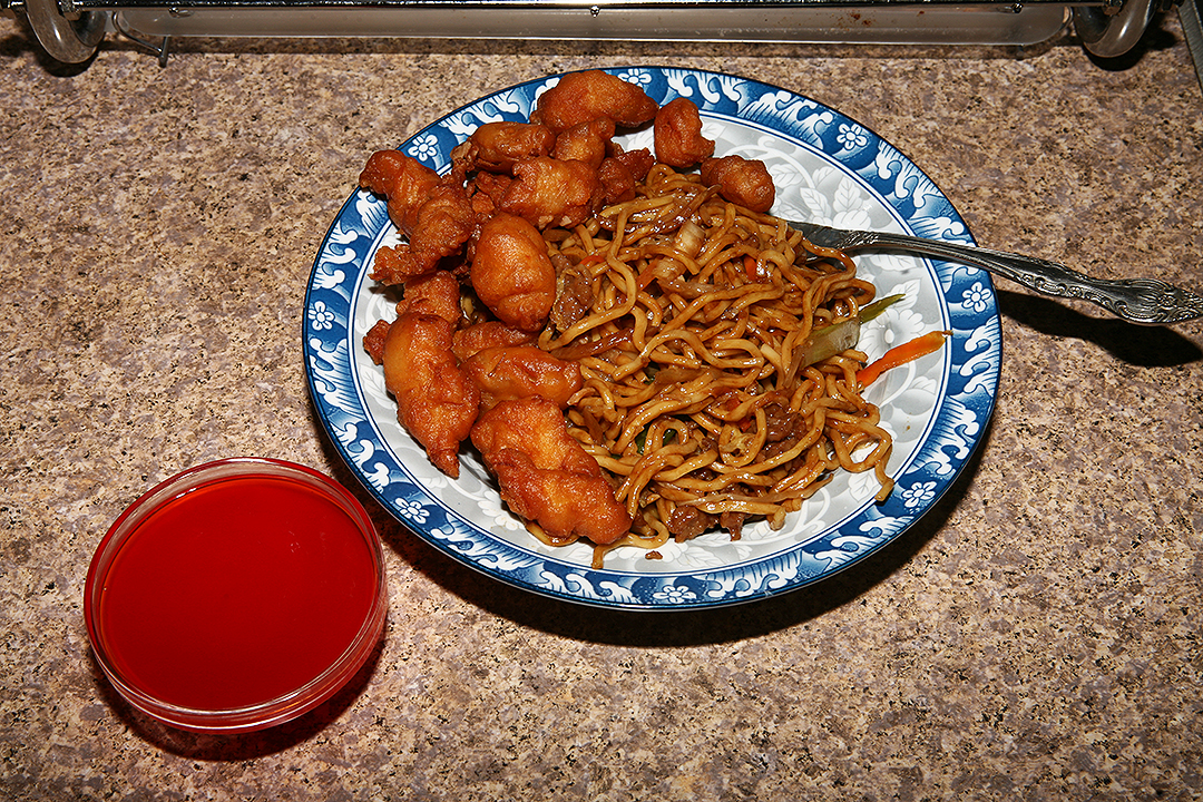 The Shit I Eat Beef Lo Mein with Sweet and Sour Chicken