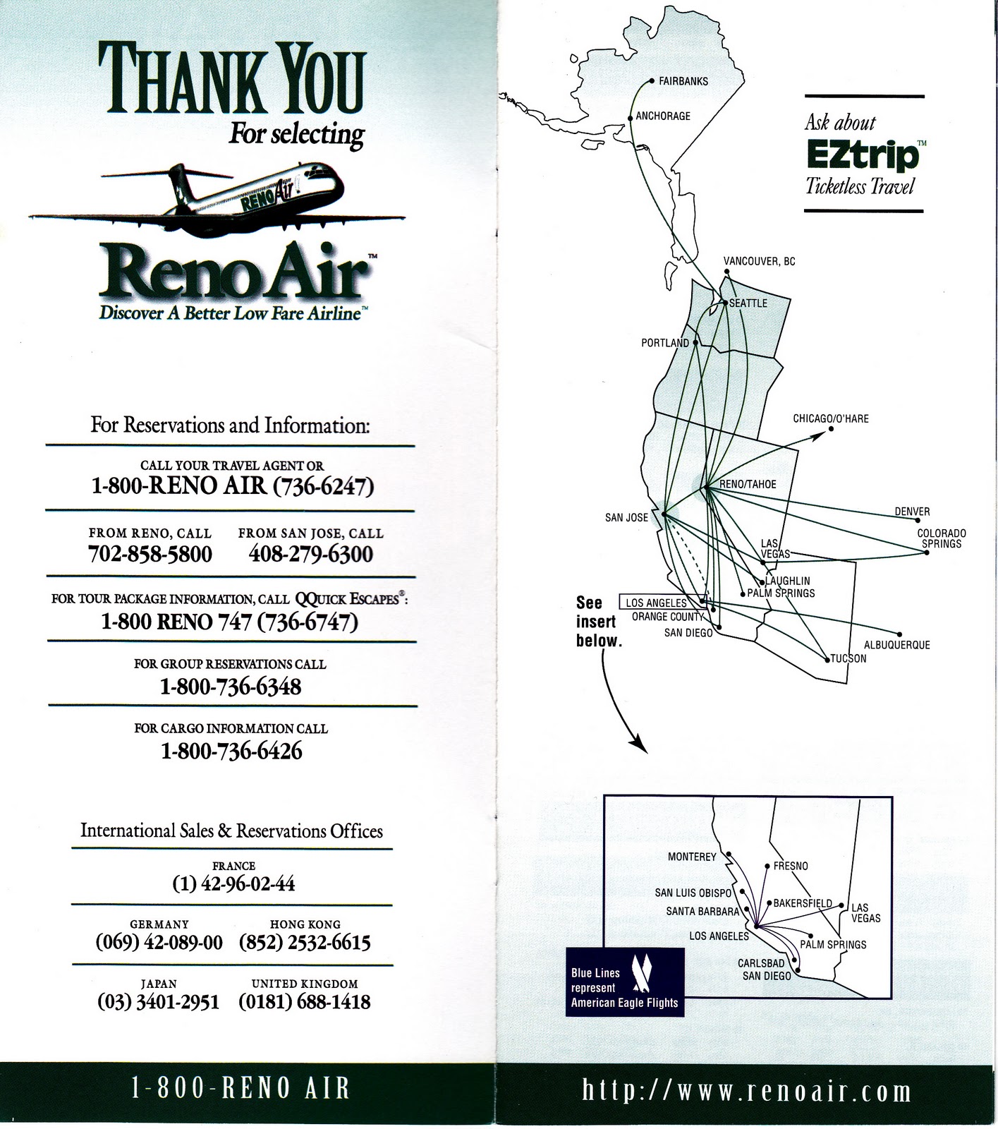 Airline Timetables Reno Air October, 1996