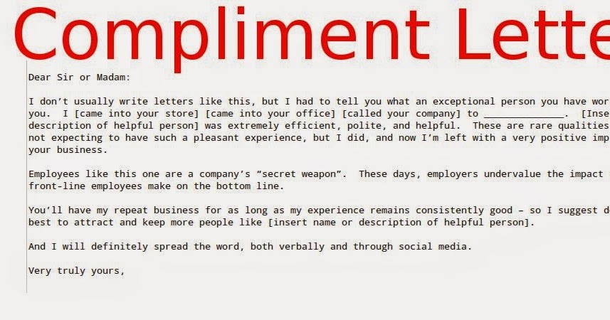 A Compliment Letter Sample A Compliment Letter Sample