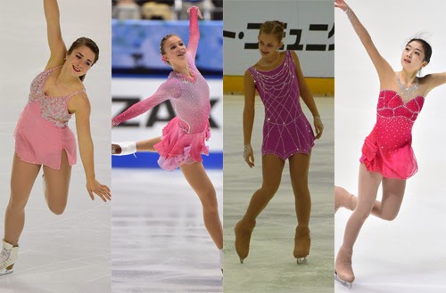 V-H: Veronik Mallet (CAN), Polina Edmunds (USA), Elizaveta Iushenko (RUS) og Zijun Li (CHN)