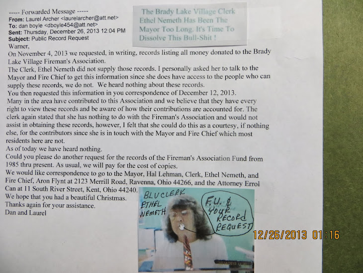 1 way or another we WILL get Brady Lake Village public records despite BLV clerk Ethel Nemeth.