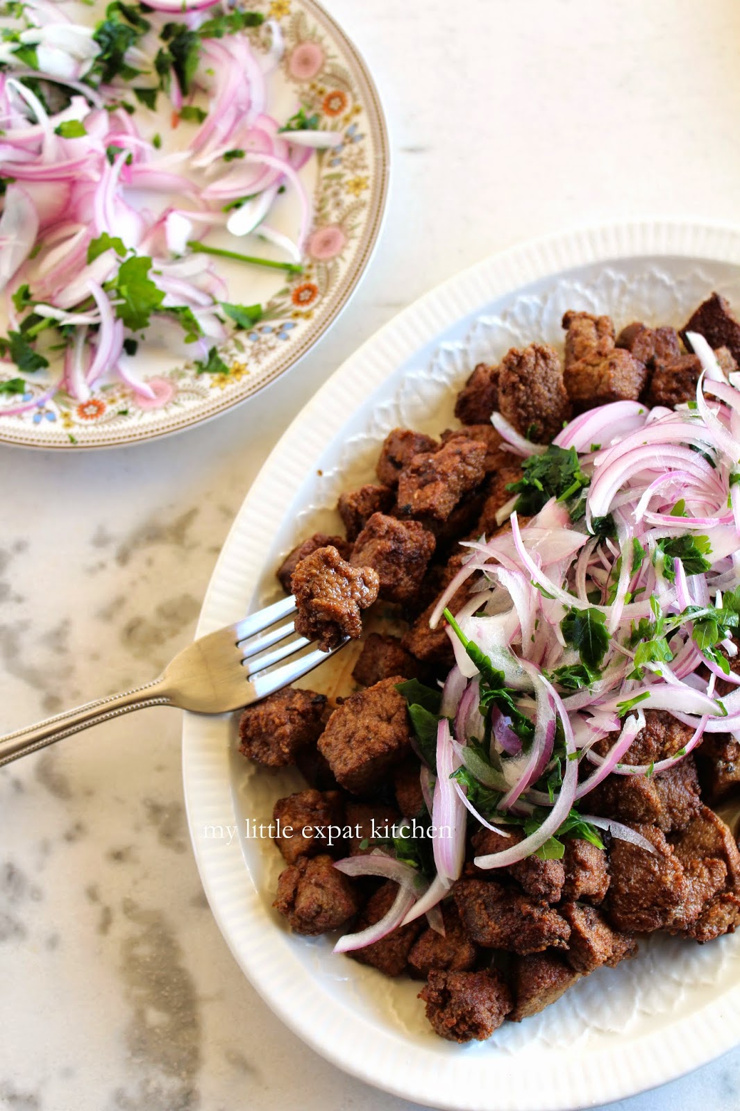 My Little Expat Kitchen Greek fried calf’s liver with onion and parsley