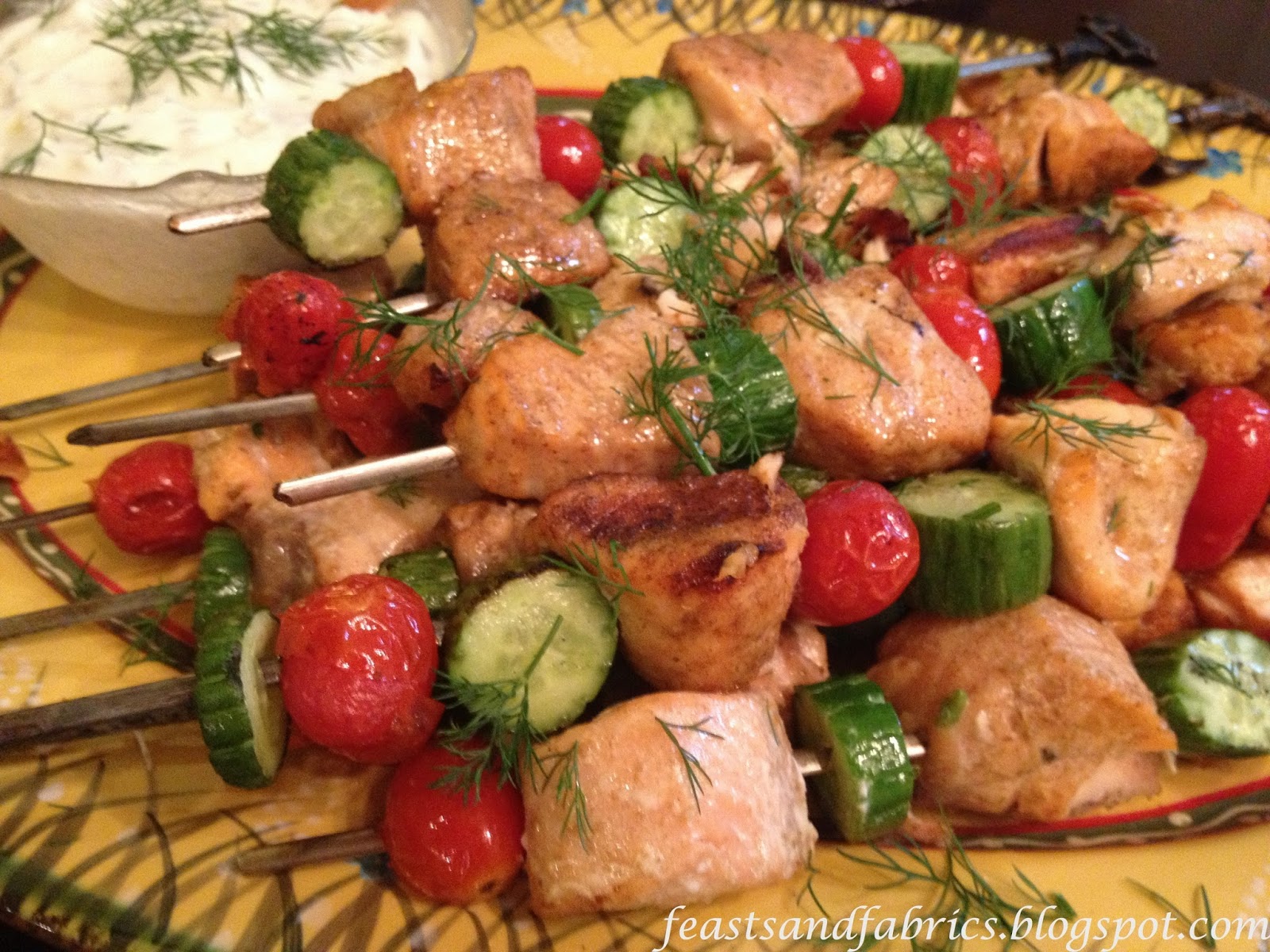 Feasts and Fabrics Grilled Salmon Kabobs