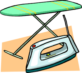 Green ironing board with iron clipart