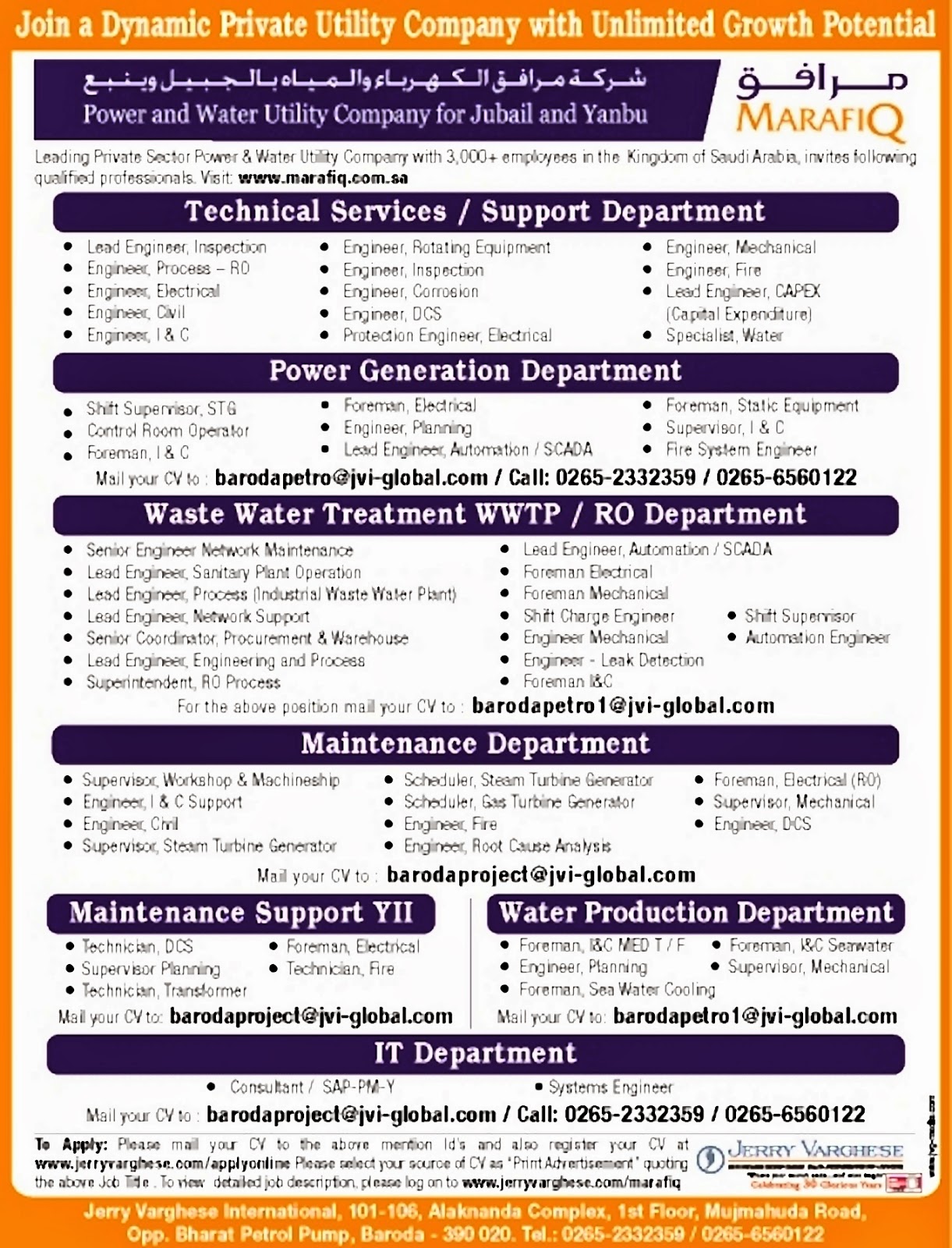 Power and Water Utility company Job Vacancies foe KSA Gulf Jobs for Malayalees