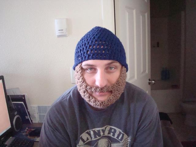A coworker asked me to make a crochet beanie with a beard for her husband