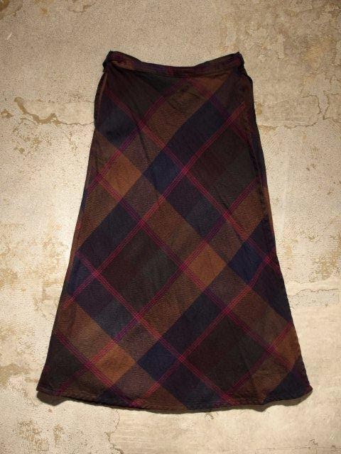 FWK by Engineered Garments Long Wrap Apron Skirt in Brown/Navy Wool Twill Plaid Fall/Winter 2014 SUNRISE MARKET
