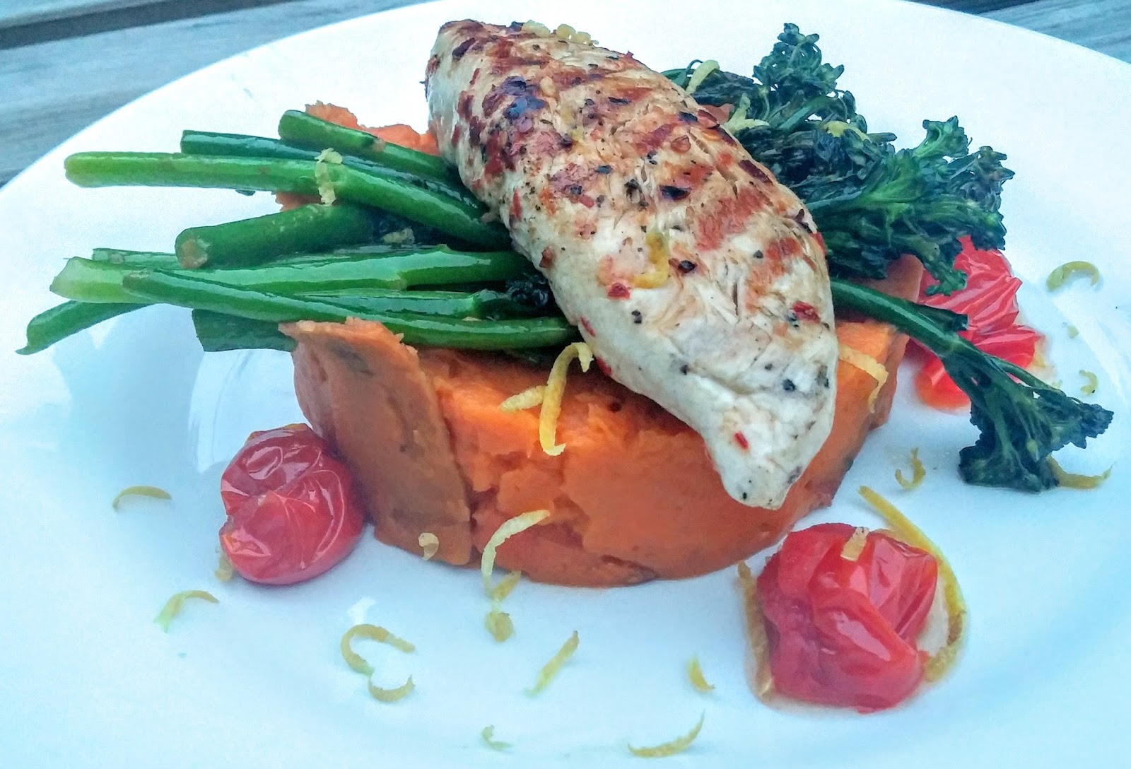 Chilli Turkey, Sweet Potato Mash with Tenderstem Broccoli and Lemon
