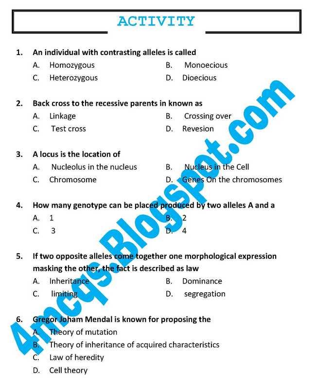 4 MCQ's Chapter 7 VARIATION & GENE Mcqs