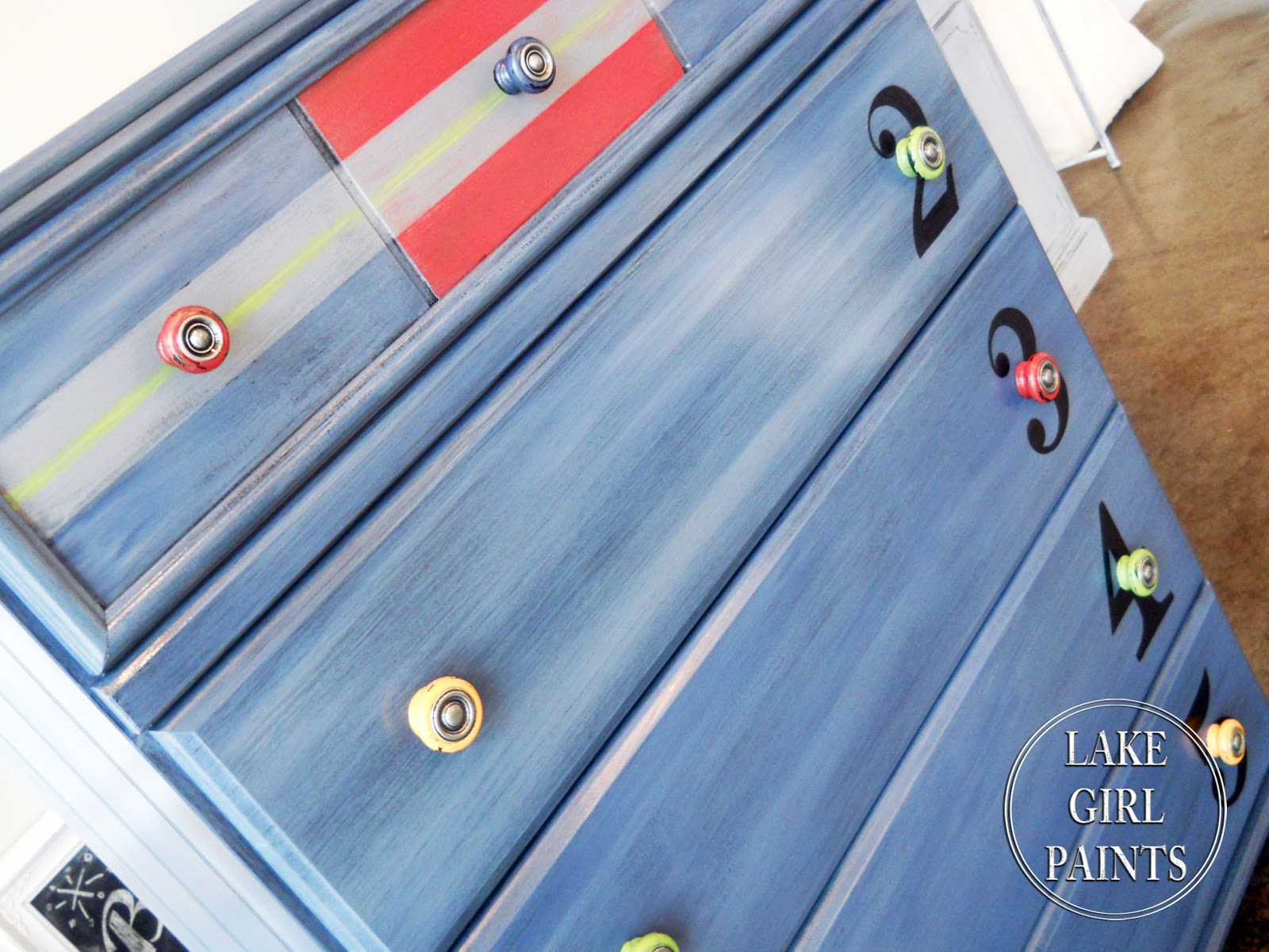 Lake Girl Paints Chippy Paint on Colorful Dresser Knobs