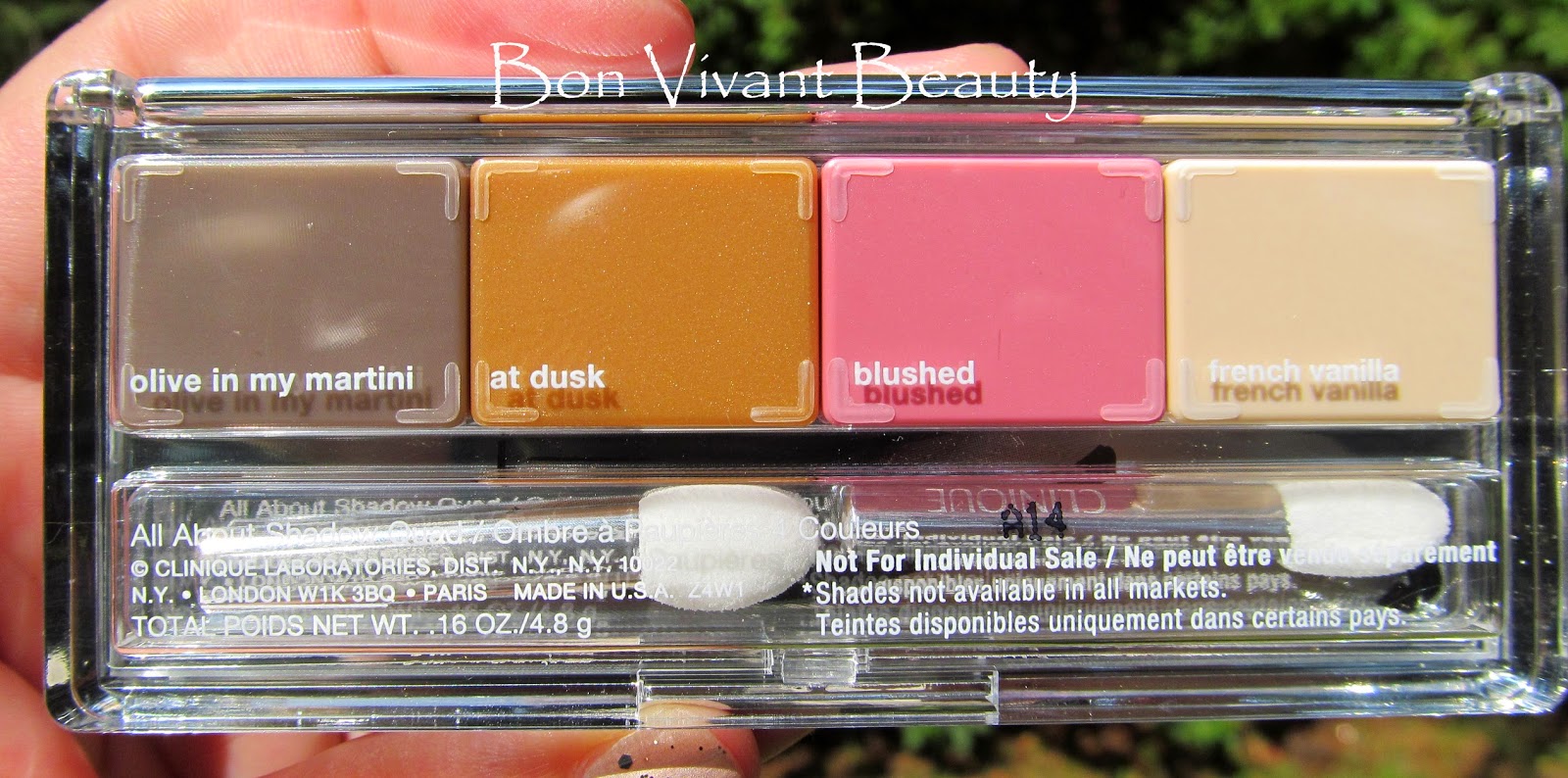 Bon Vivant Beauty Clinique's All About Shadow Quad in Olive in My Martini, At Dusk, Blushed