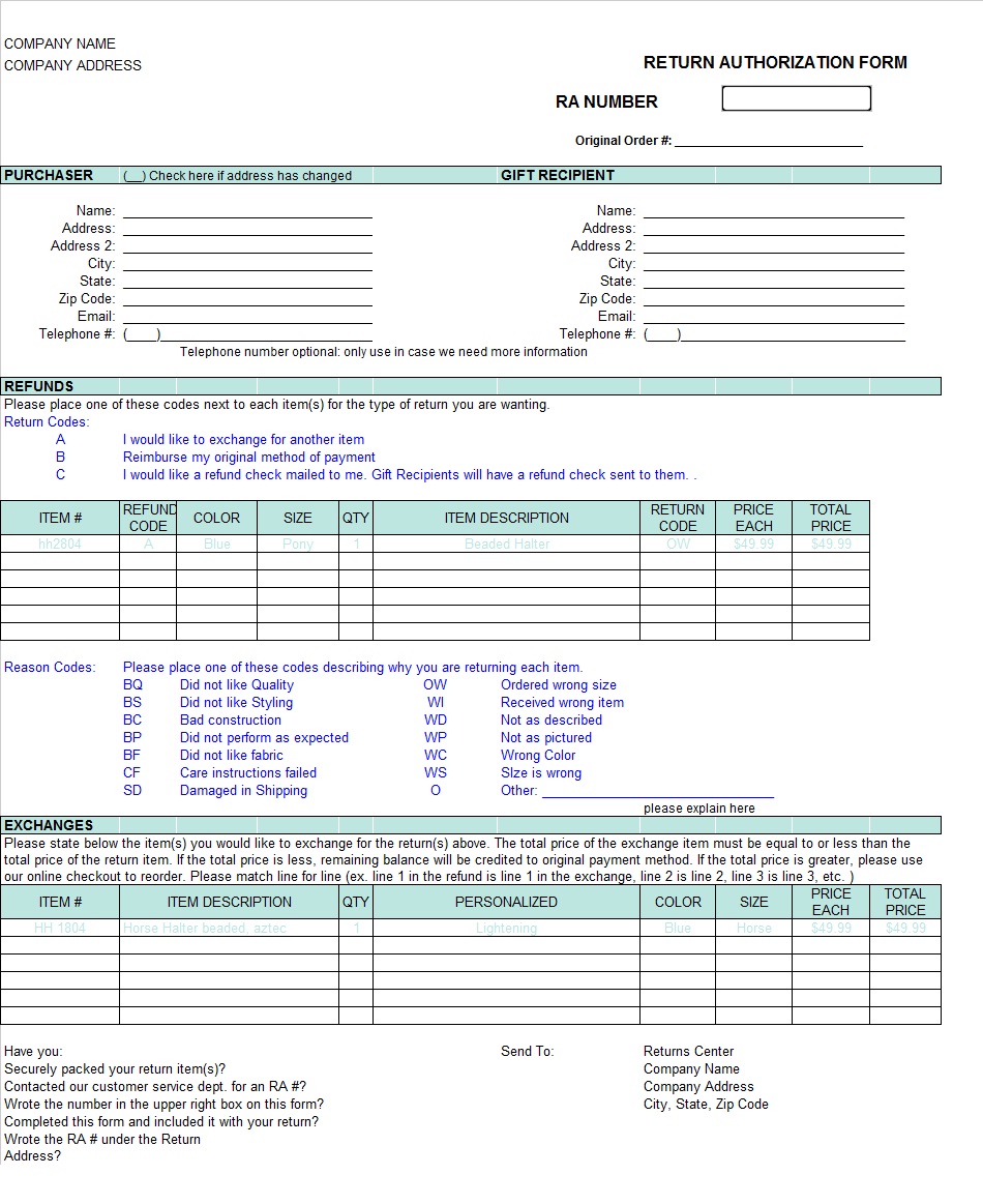 Merchandise <strong>Return Form</strong> Templates - Word Excel Formats Return material authorization form template