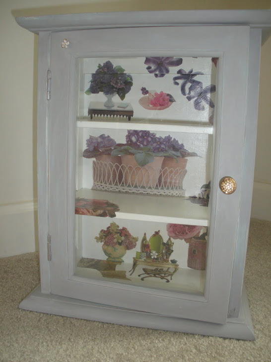 Grey decoupage cabinet w/ vintage buttons