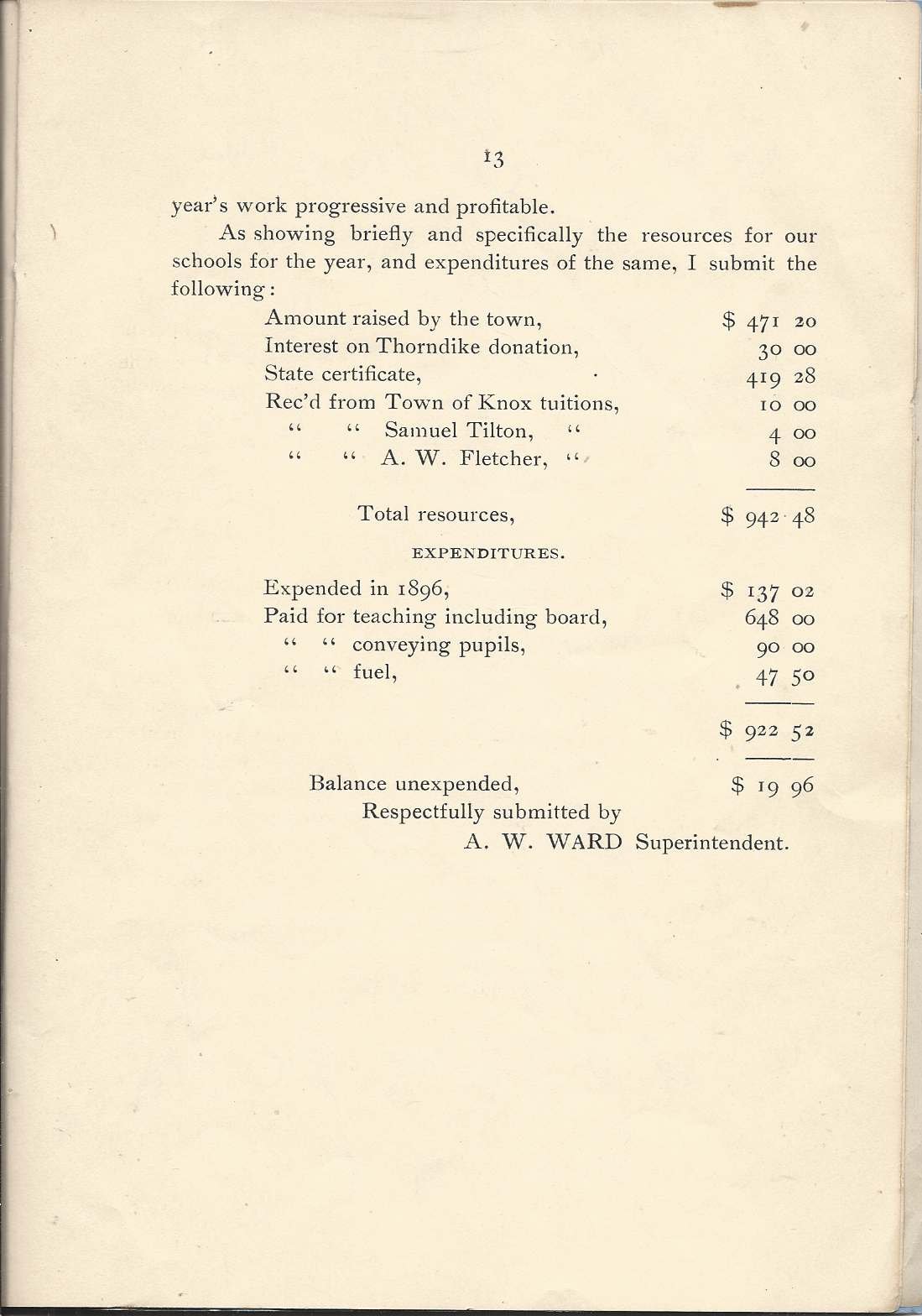 Heirlooms Reunited 1898 Annual Report of Thorndike, Maine