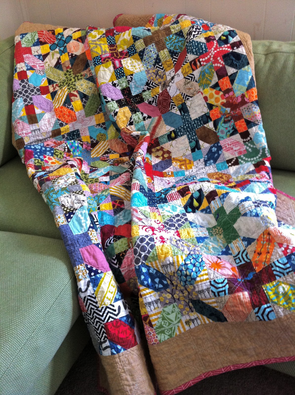 a little gray Japanese x and + Scrappy Quilt Done!