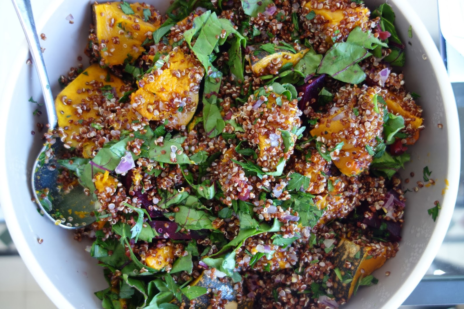 The Cubicle Crunch Pumpkin Quinoa and Pomegranate Salad