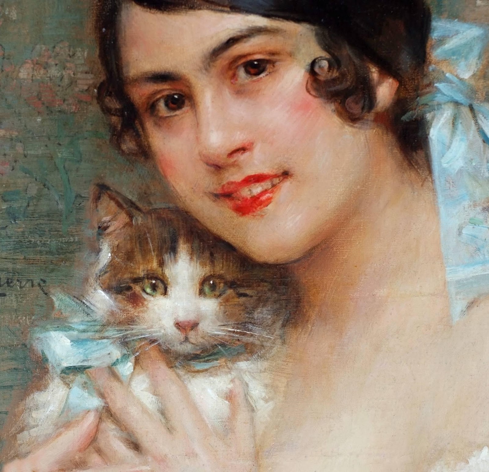 Leon Comerre Portrait of a Lady with Kitten