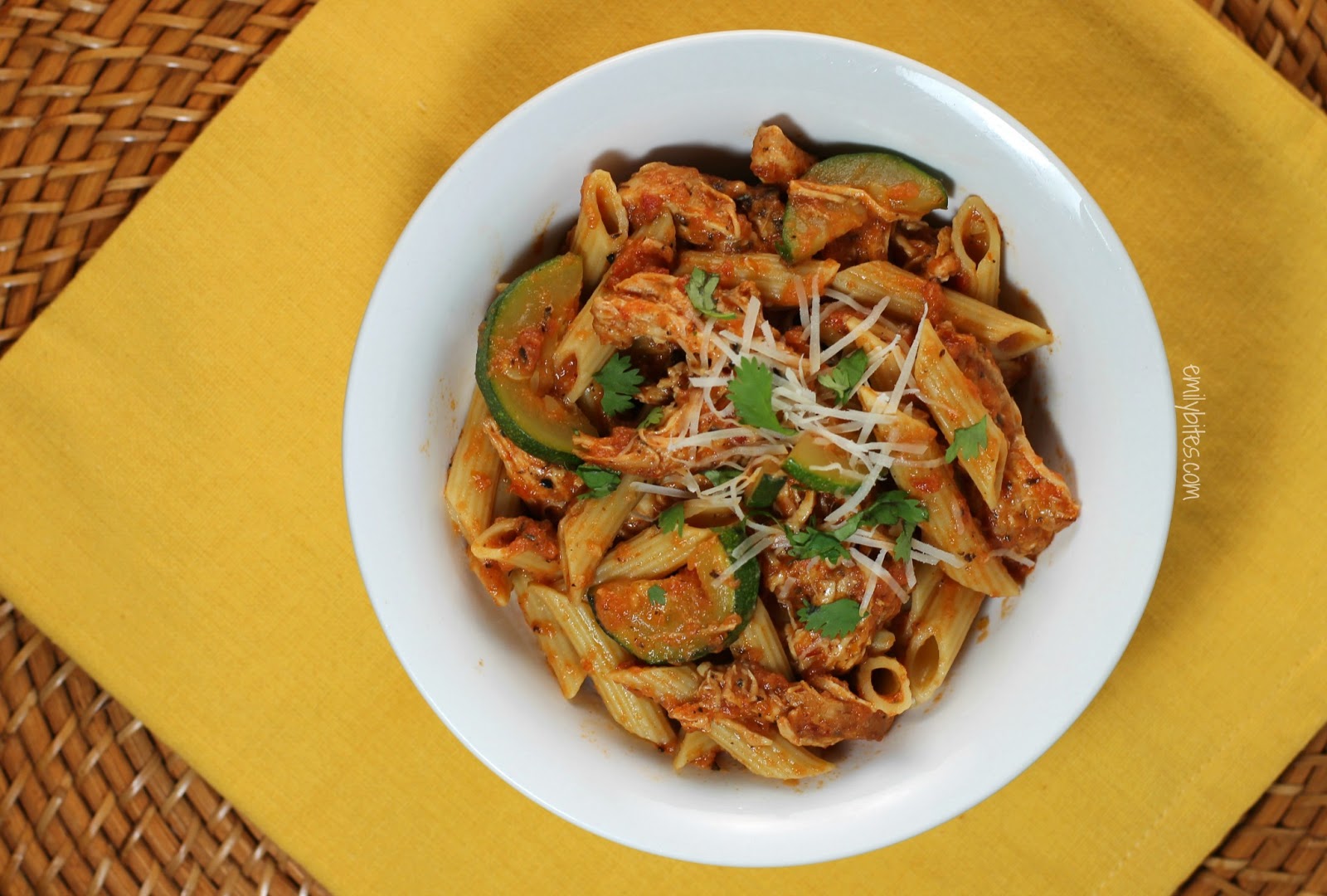 Zucchini Chicken Pasta in Tomato Parmesan Sauce