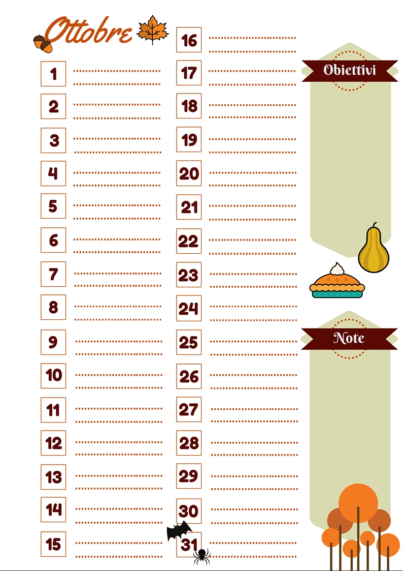 Nata Refill gratuiti per l'agenda il mese di ottobre