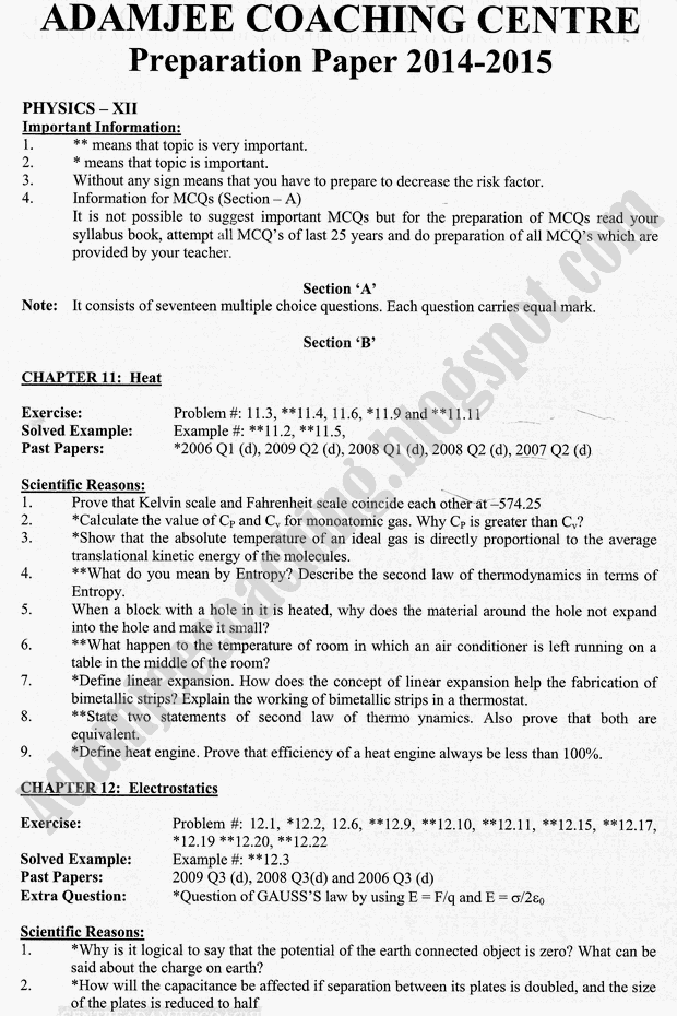 Adamjee Coaching Guess Papers 2015