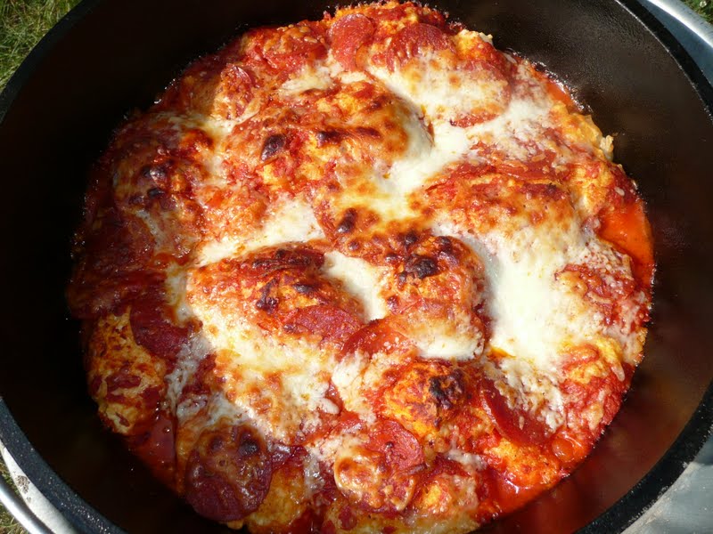 Everyday Dutch Oven Pizza Biscuit Bake