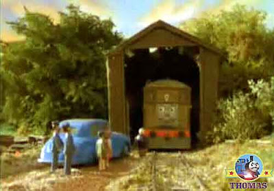 Sodor railway Sir Topham Hatt in the Fat Controller car grandchildren Toby the train wooded shelter