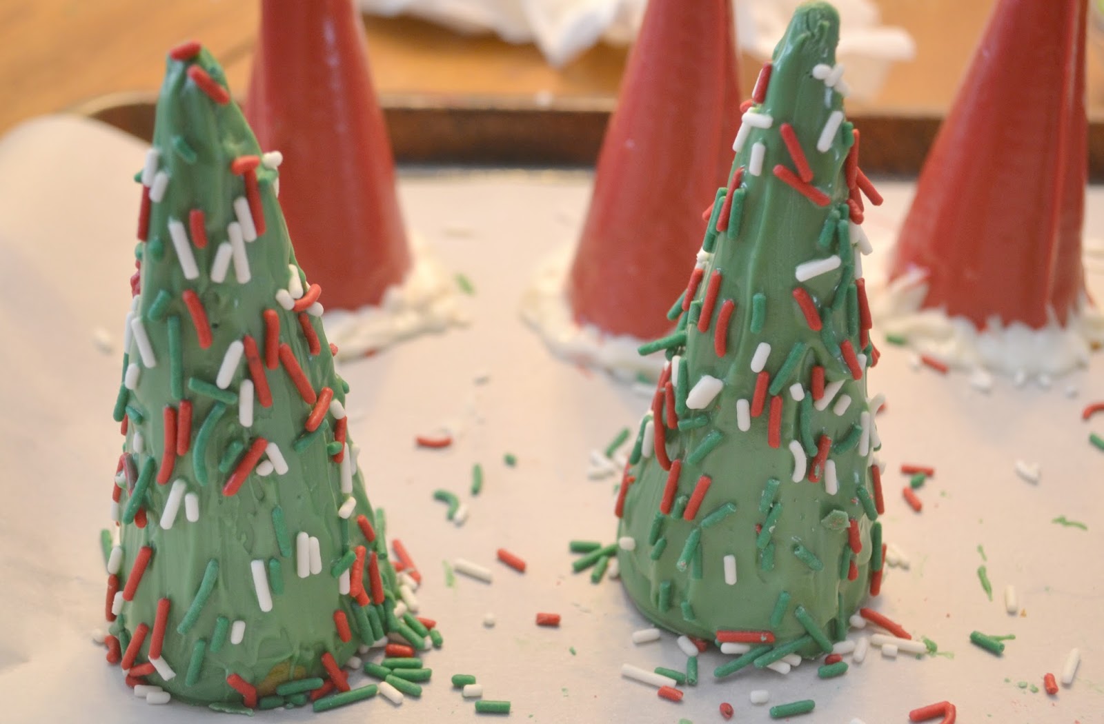 Candy Coated Christmas Trees & Santa Hats Ice Cream Toppers Building