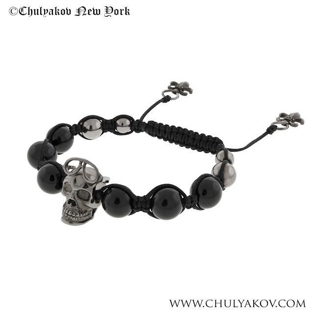 Designer Gothic hip hop rock skull buddha bead bracelet black onyx