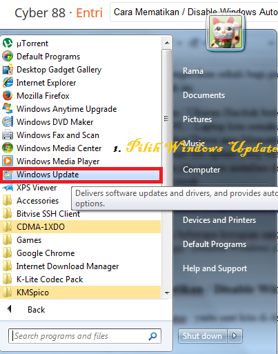 Cara Mematikan / Disable Windows Auto Update Pada Fitur Windows 7