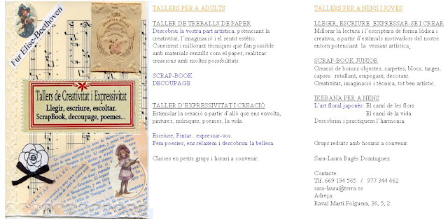 Aquí teniu els tallers que puc fer, per si us interessa, o interessa en algú que coneixeu.