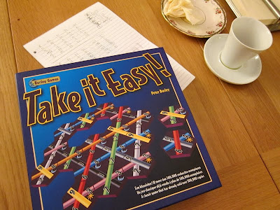Take it Easy! - The box artwork and debris from a games evening