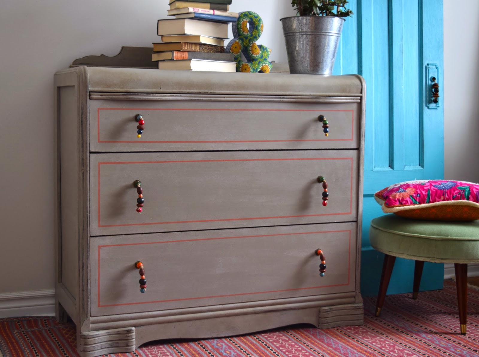 Poppyseed Creative Living Art Deco Dresser with Beaded Pulls Painted