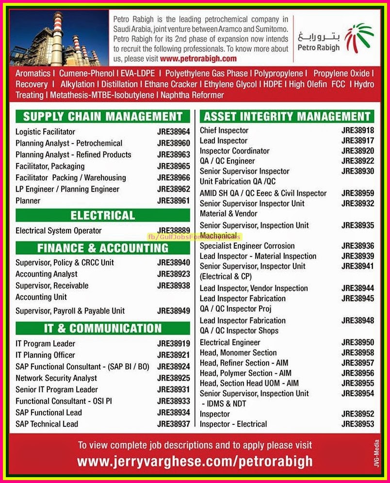 Petro Rabigh Oil & Gas Job Vacancies for KSA Gulf Jobs for Malayalees