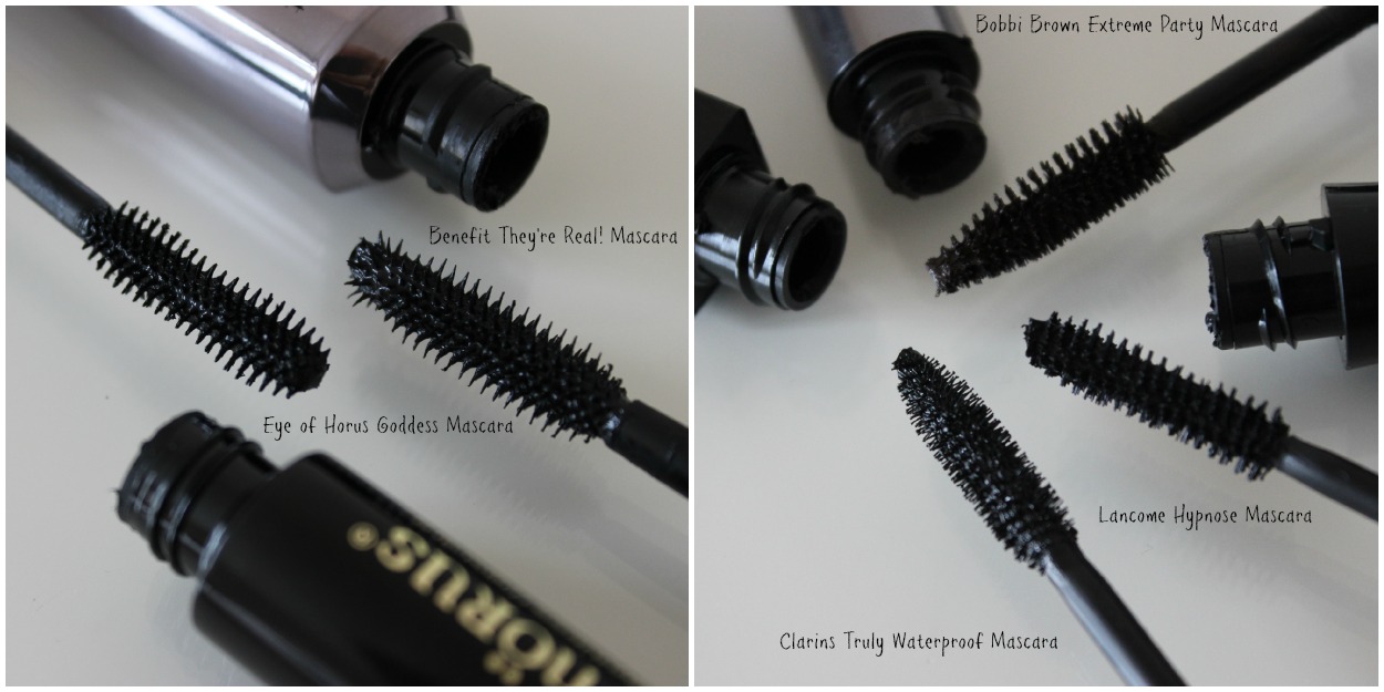 Benefit They're Real! Mascara, Eye of Horus Goddess Mascara, Bobbi Brown Extreme Party Mascara, Lancome Hypnose Mascara and Clarins Truly Waterproof Mascara A picture of Benefit They're Real! Mascara, Eye of Horus Goddess Mascara, Bobbi Brown Extreme Party Mascara, Lancome Hypnose Mascara and Clarins Truly Waterproof Mascara