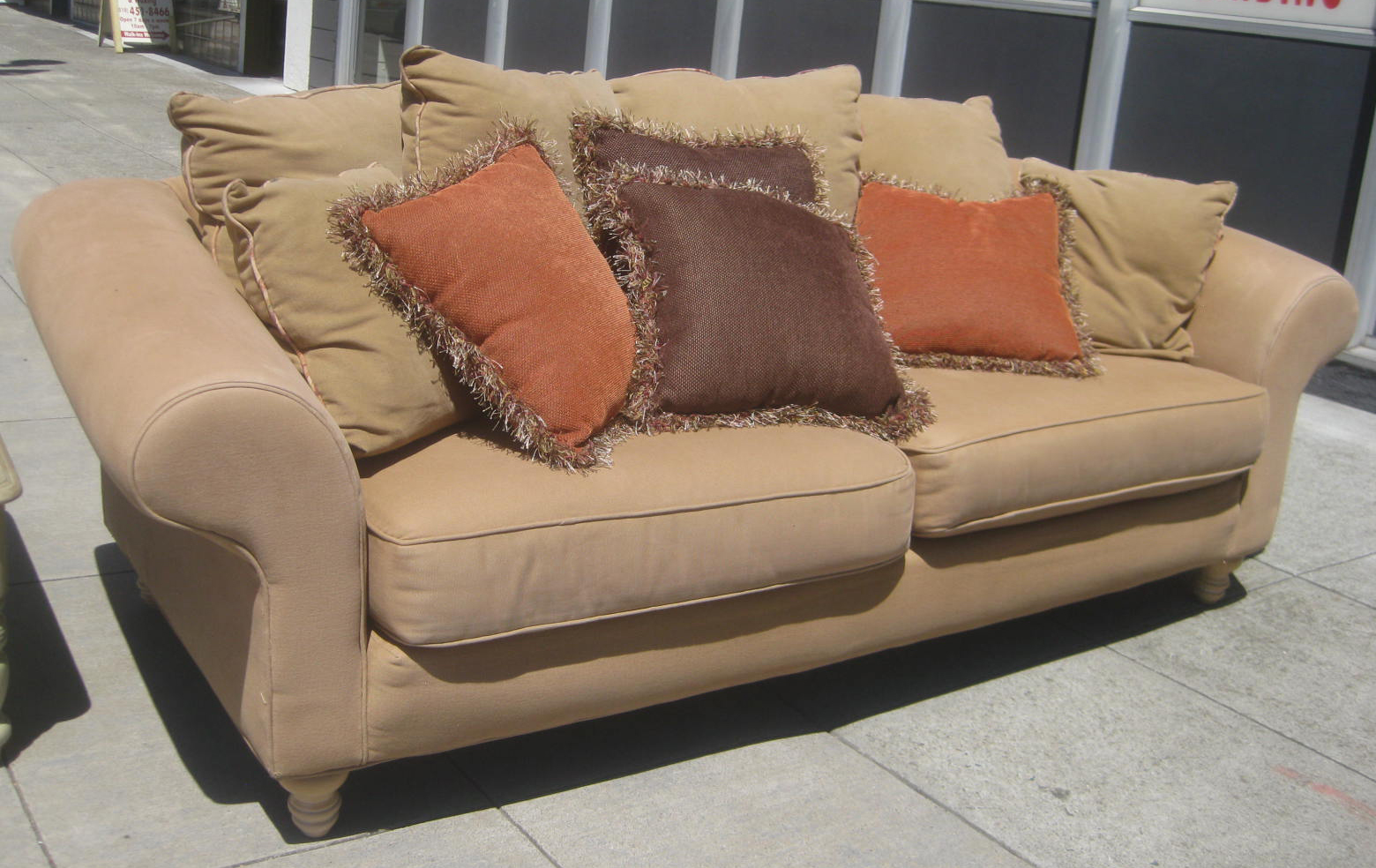 UHURU FURNITURE & COLLECTIBLES: SOLD - Bright Pillows Sofa - $100
