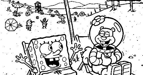 Spongebob and Sandy Vacation in Beach Coloring Pages >> Disney Coloring ...