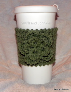 Swirls and Sprinkles easy free crochet pattern coffee kozie and flower