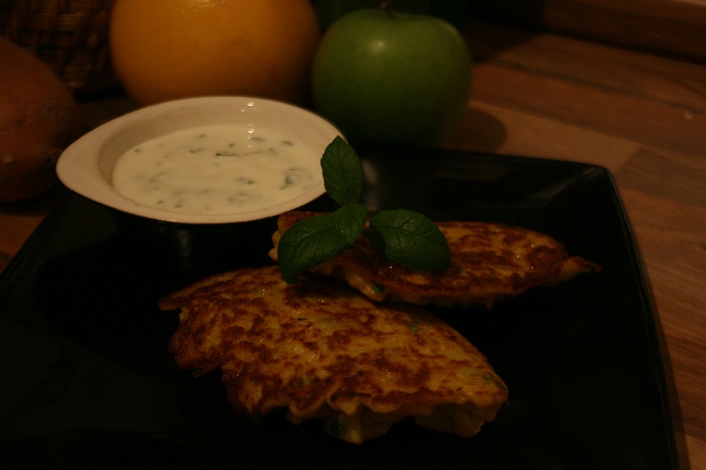 Wolf it Down Cauliflower Curry Fritters with Minty Yogurt Dip