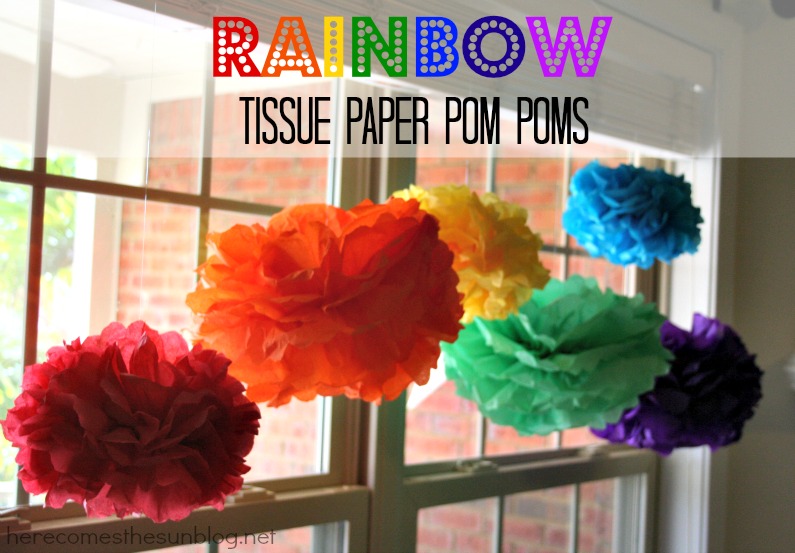 Rainbow Tissue Paper Pom Poms {Tutorial} Here Comes The Sun